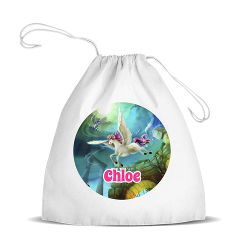 Magical Unicorn White Drawstring Bag