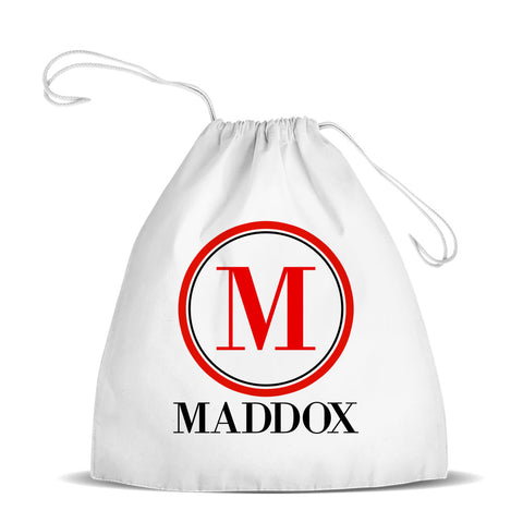 Monogram White Drawstring Bag