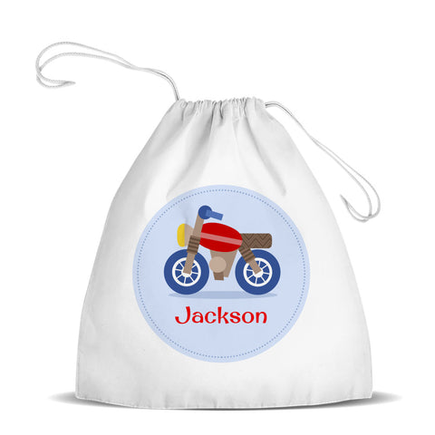 Motorbike White Drawstring Bag