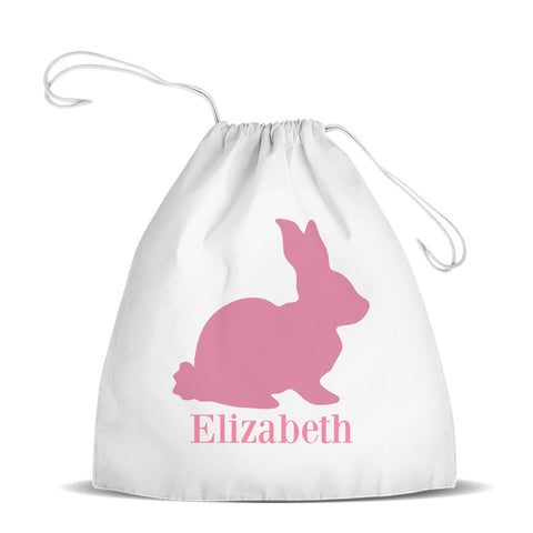 Pink Bunny White Drawstring Bag