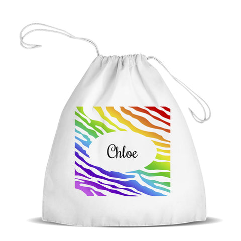 Rainbow Design White Drawstring Bag