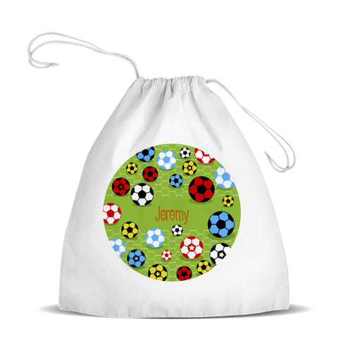 Soccer White Drawstring Bag