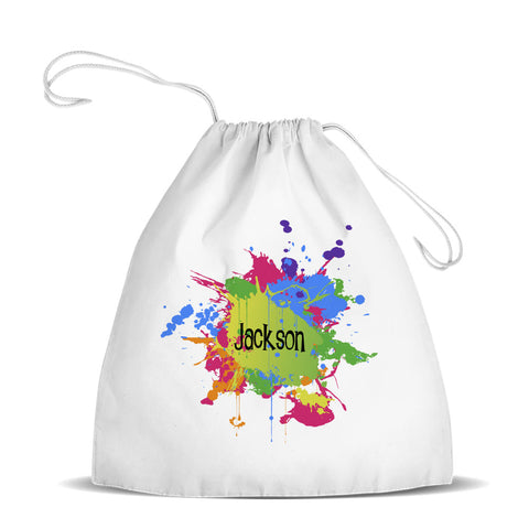 Splatter White Drawstring Bag
