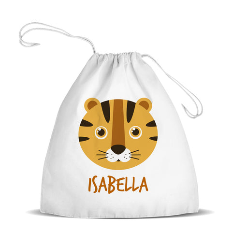 Tiger White Drawstring Bag