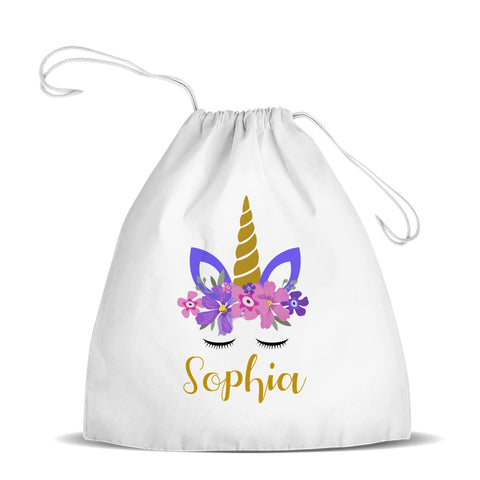 Unicorn White Drawstring Bag