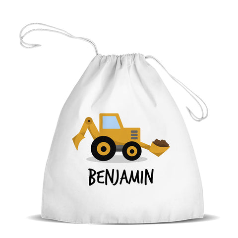 Yellow Digger White Drawstring Bag