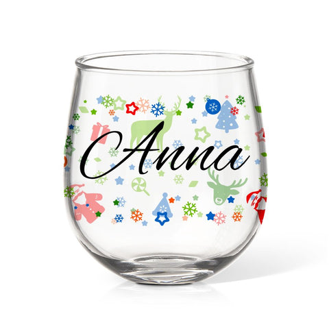 Christmas Pattern Stemless Wine Glass