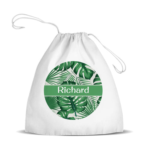 Leaves White Drawstring Bag