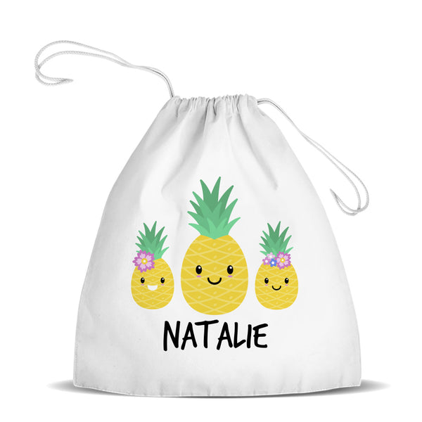 Pineapple White Drawstring Bag