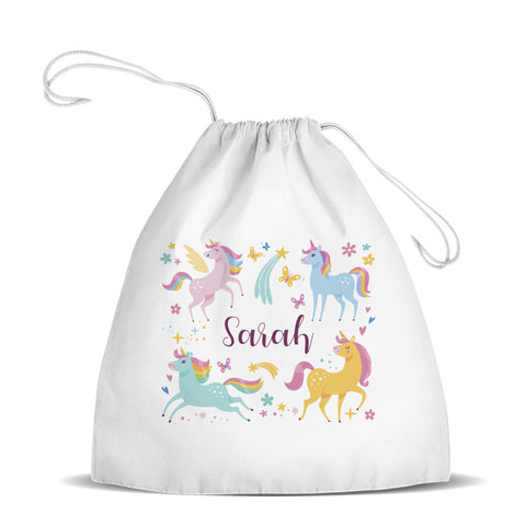 Unicorn Mix White Drawstring Bag