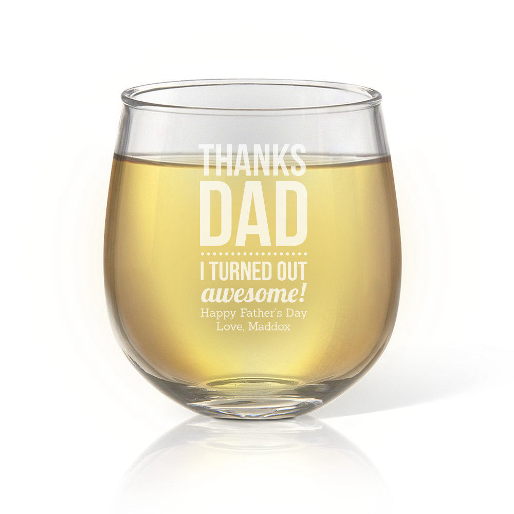 Thanks Dad Stemless Wine Glass