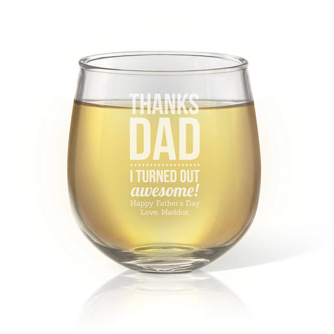 Thanks Dad Stemless Wine Glass