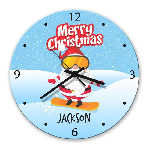 Snowboard Santa Glass Clock