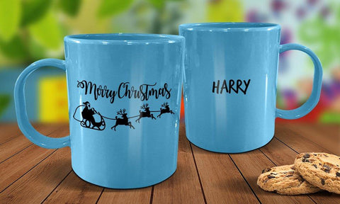 Santa Sleigh Plastic Christmas Mug - Blue