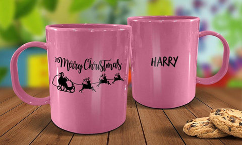 Santa Sleigh Plastic Christmas Mug - Pink