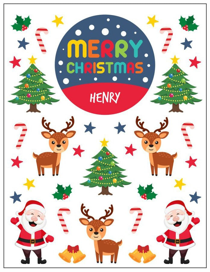 24 Personalised Merry Christmas Stickers – Funny Santa, Reindeer, Labels