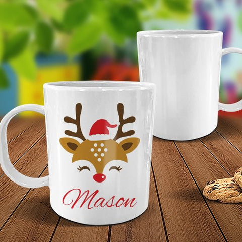 Reindeer Face White Plastic Mug