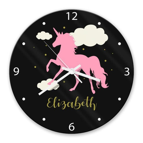 Pink Unicorn Glass Clock